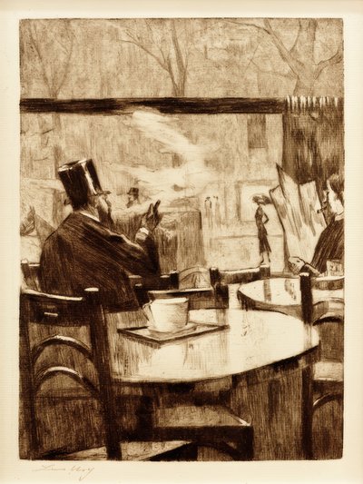 Gentleman med en cylinder framför ett kaffehusfönster - bakifrån av Lesser Ury