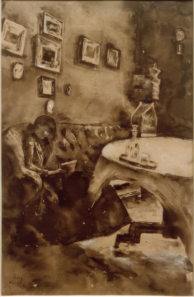 Interiör med en dam som läser av Lesser Ury
