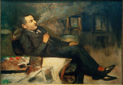 Lesser Ury röker i studion (självporträtt) av Lesser Ury