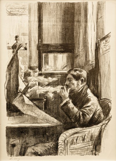 Rökande herre på kafé I av Lesser Ury