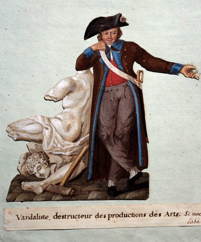Franska revolutionen: "en vandalist, förstörare av konstverk"". Gouache av bröderna Lesueur (1700-talet), Carnavalet-museet, Paris av Lesueur Brothers