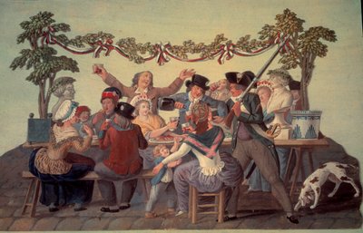 Franska revolutionen 1789: "Den republikanska måltiden". Gouache des freres Lesueur (1700-talet) av Lesueur Brothers