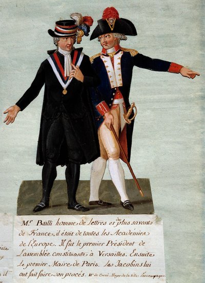 Franska revolutionen: representation av Jean Sylvain Bailly (1736-1793), president för den konstituerande församlingen i Versailles och sedan borgmästare i staden Paris, han beordrade att skjuta ryttarna i syfte att släppa kungen den 17/07/1791 på Champs - av Lesueur Brothers