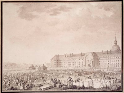 Franska revolutionen: ta till vapen vid Invalides den 14/07/1789. Litografi av bröderna Lesueur (1700-talet) av Lesueur Brothers