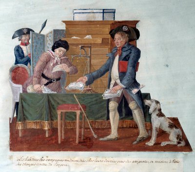 Franska revolutionen: invånarna på landsbygden sålde sin mat till fullmäktige, som de sedan kom för att byta mot pengar i Paris. Gouache des Freres Lesueur (1700-talet) av Lesueur Brothers