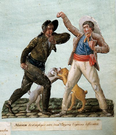 Franska revolutionen: två medborgare slåss. Gouache des freres Lesueur (1700-talet) av Lesueur Brothers