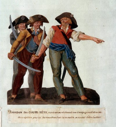 Representation av Mathieu Jouve Jourdan dit Jourdan Coupe-Tete (1749-1794), en grym revolutionär som blev känd efter massakrerna på glaciären i Avignon i oktober 1791. Gouache des freres Lesueur (1700-talet) av Lesueur Brothers