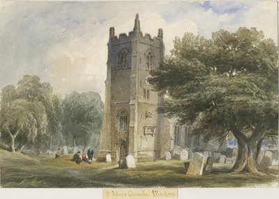 Ellastone Church: akvarellmålning och [c 1830-1840] av Lewis John Wood