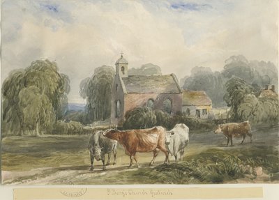 Gratwich Church: akvarellmålning och [c 1830-1840] av Lewis John Wood