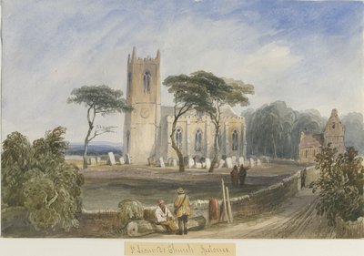 Ipstones Church: akvarellmålning och [c 1830-1840] av Lewis John Wood
