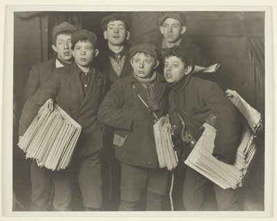 Newboys, Brooklyn Bridge av Lewis Wickes Hine