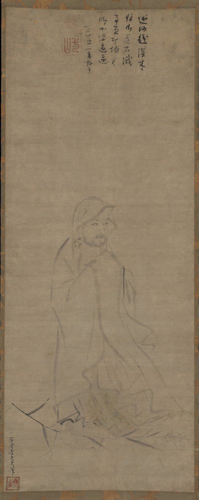 Bodhidharma korsar Yangzi-floden på en vass, före 1317. av Li Yaofu