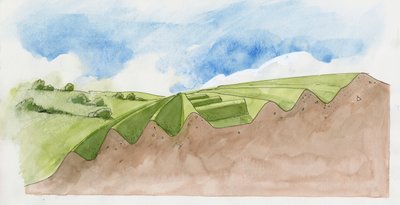 Tvärsnitt av Old Oswestry (akvarell på papper) av Liam Wales