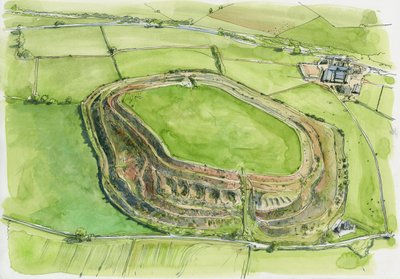 Old Oswestry (akvarell på papper) av Liam Wales