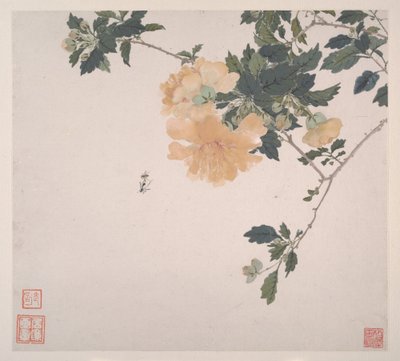 Insects and Flowers, daterad 1865 (album med åtta blad; bläck och färg på papper) av Lian Ju