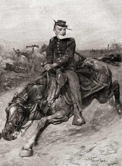 En expeditionsryttare under det amerikanska inbördeskriget, från The Century Magazine, publicerat 1887 (gravyr). av Unbekannt Unbekannt