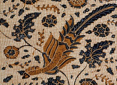 Batik med traditionell design som kallas peksi podang, Surakarta, Java, Indonesien, detaljer av Unbekannt Unbekannt