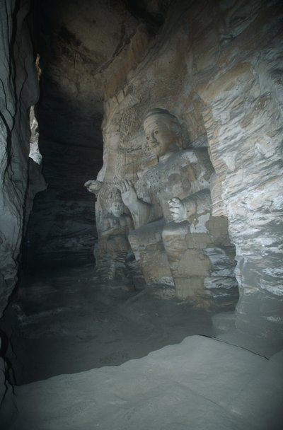 Kina, Shanxi-provinsen, sandstensstaty av Buddha i Yungang-grottor av Unbekannt Unbekannt