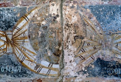 Kristi ansikte, skadad fresk i kyrkan Metamorphosis Sotiros, Voutas, Kreta, Grekland (foto) av Unbekannt Unbekannt