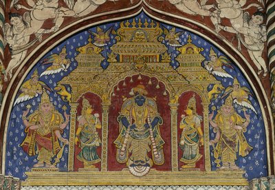 Fresk föreställande Visnu, Thanjavur Maratha-palatset, Tamil Nadu, Indien av Unbekannt Unbekannt