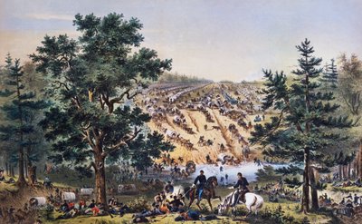 George Brinton McClellans reträtt, Bear Creek ford, Army of the Potomac, juli 1862, teckning av John Badger Bachelder, gravyr av Bufford, Amerikanska inbördeskriget, USA av Unbekannt Unbekannt