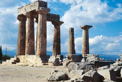 Grekland, Peloponnesos, Korinth, Apollontemplet, doriska kolonner med klassisk grekisk arkitektur av Unbekannt Unbekannt