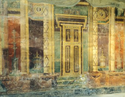 Italien, Kampanien, Oplonti, det arkeologiska området Torre Annunziata, Roman Villa Poppaea, Stora salen, Fresk med kolonner i andra pompeianska stilen av Unbekannt Unbekannt