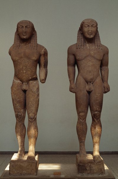 Kleobis och Biton, ca 610-590 f.Kr., parisk marmorstatyer, av Polymedes av Argos, tillägnad Delphi av staden Argos, Grekland, grekisk civilisation, 700-600-talet f.Kr. av Unbekannt Unbekannt
