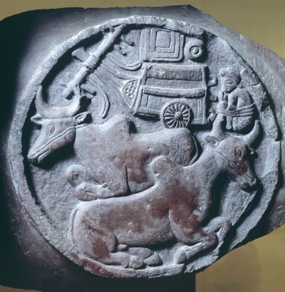 Medaljong dekorerad i relief från balustrade av Stupa av Bharhut, buddhistiskt monument, Madhya Pradesh, Indien, indiska civilisationen, 2:a århundradet f.Kr. av Unbekannt Unbekannt