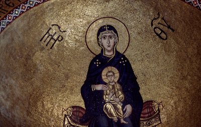 Mosaik av Jungfru Maria inifrån Hosios Loukas-klostret, Grekland, grundad i början av 1000-talet av Unbekannt Unbekannt