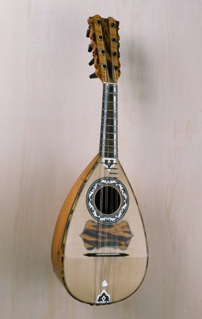 Napolitansk mandolin, musikinstrument byggt i verkstaden hos luthier Pasquale Scala i Praiano, Kampanien. Italien, 1900-talet av Unbekannt Unbekannt