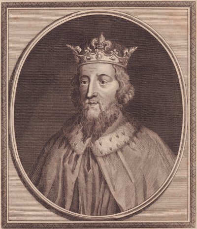 Porträtt av Alfred Great (849-889), kung av Wessex, Storbritannien, kopparstick av John Goldar (1729-1795) av Unbekannt Unbekannt