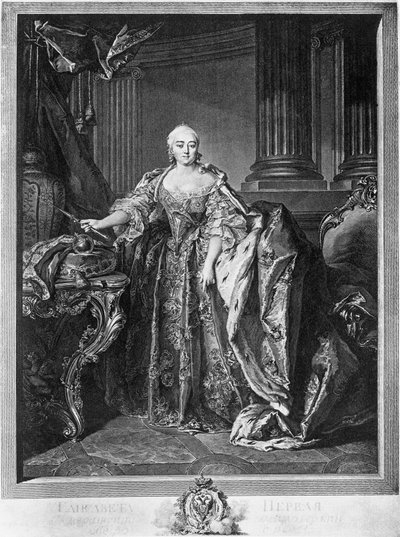 Porträtt av Elizabeth Petrovna (1709-1761), kejsarinna av Ryssland från 1741 till hennes död, gravyr av Unbekannt Unbekannt