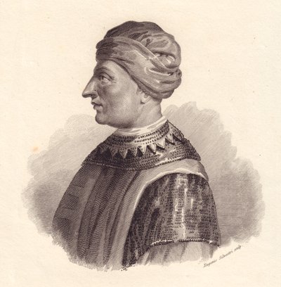 Porträtt av den italienska militärledaren Can Francesco della Scala även känd som Cangrande I (1291-1329), kopparstick av Eugenio Silvestri av Unbekannt Unbekannt