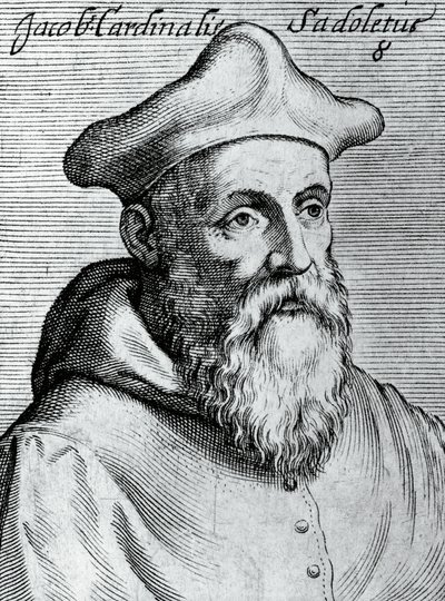 Porträtt av Jacopo Sadoleto (1477-1547), italiensk humanist, katolsk biskop och kardinal, gravyr från ikoner av Illustrissimorum, omnique virtutis, et scientiarum laude praestantissimoru virorum icones, av Claudius Pernetus av Unbekannt Unbekannt