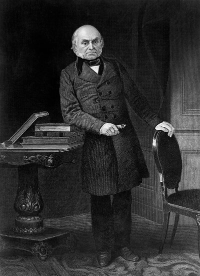 Porträtt av John Quincy Adams (1767-1848), amerikansk politiker och diplomat som var USA:s sjätte president från 1825 till 1829, gravyr av Unbekannt Unbekannt