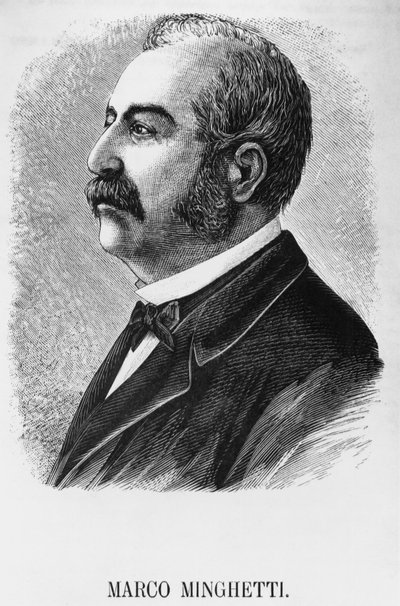 Porträtt av Marco Minghetti (1818-1886), italiensk ekonom och statsman som var premiärminister i kungariket Italien från 1863 till 1864 och från 1873 till 1876, gravyr av Unbekannt Unbekannt