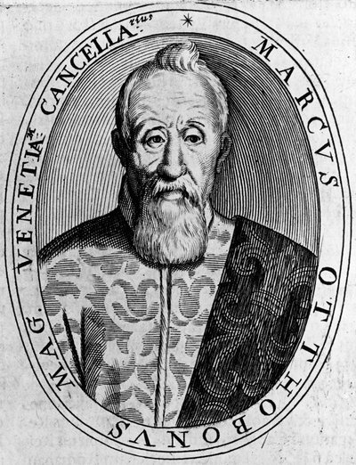 Porträtt av Marco Ottoboni (1554-1649), Venedigs storkansler, gravyr av Unbekannt Unbekannt