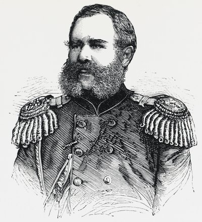 Porträtt av Nikolai Obruchev (1830-1904), rysk general, gravyr av Unbekannt Unbekannt