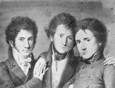 Porträtt av Filippo Ugoni (1794-1877), Andrea Tonelli (1793-1859) och Giovita Scalvini (1791-1843), italienska patrioter av Unbekannt Unbekannt