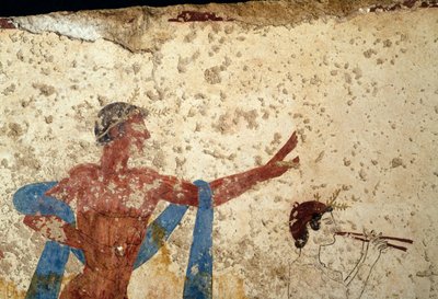 Procession med atlet, detalj, fresk från Tomb of Diver, Paestum, Kampanien, Italien, antikens grekiska civilisation, Magna Graecia, 300-talet f.Kr. (foto) av Unbekannt Unbekannt