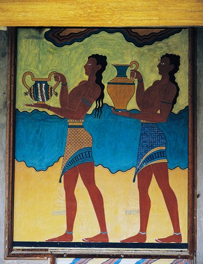 Tjänare som bär vaser, fresk i Palace of Knossos, Kreta, Grekland, minoisk civilisation av Unbekannt Unbekannt