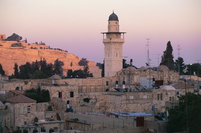 Utsikt över en minaret i de muslimska kvarteren, Jerusalem (foto) av Unbekannt Unbekannt