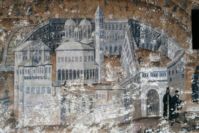 Vy över kloster, fresk i Ikosifinissis kloster, nära Serres, Grekland av Unbekannt Unbekannt