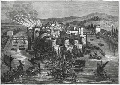 Vikingar belägrar Paris 845 (gravyr) av Unbekannt Unbekannt