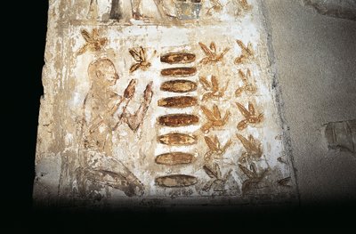 Väggmålning som visar en scen för biodling, på pelaren av den hypaetrala domstolen, från Pabasas grav, Asasif (foto) av Unbekannt Unbekannt