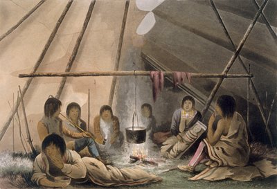 Interiör av ett Cree indiskt tält, 1824 av Lieutenant Hood