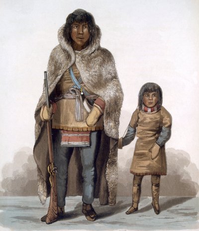 Porträtt av Akaicho och hans son, 1824 av Lieutenant Hood