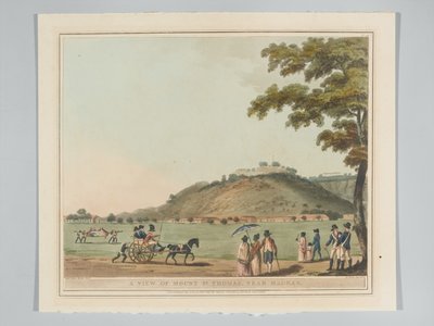 En vy av Mount Thomas nära Madras, graverad av H. Merke av Lieutenant James (after) Hunter
