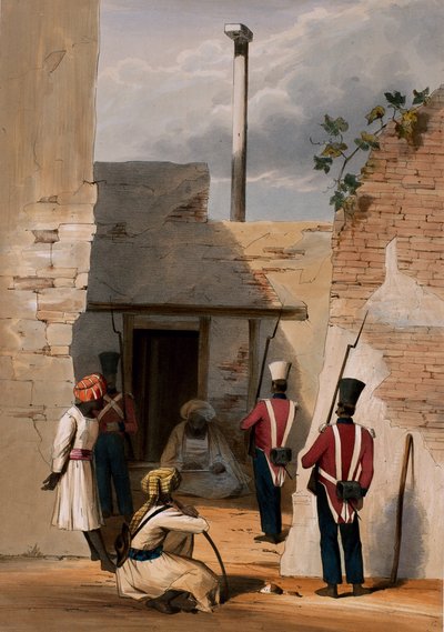 Hadjee Khan Kakus fängelse - Cabool, från "The Storming of Ghuznee and Khelat" av W. Taylor, 1839 av Lieutenant Thomas Wingate